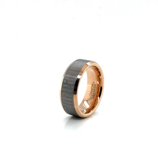 Brushed Silver Band Ring with Rose Gold Slanted Edges (8MM)