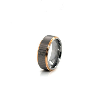 Brushed Silver Band Ring with Polished Rose Gold Edges (8MM)