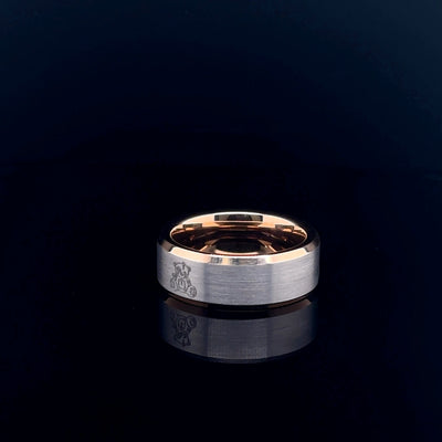 Brushed Silver Band Ring with Rose Gold Interior Handle With Care (8MM)