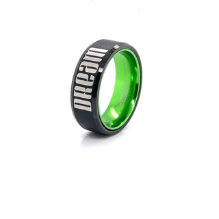 Two-Tone Black Brushed Band Ring w/ Green (8MM)