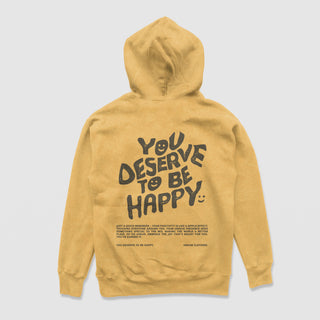 You Deserve To Be Happy Mustard Mineral Wash Hoodie