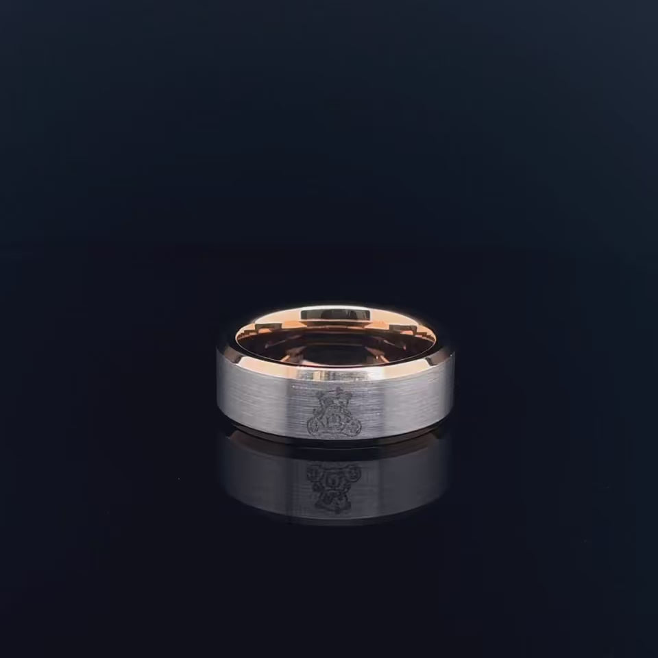 Brushed Silver Band Ring with Rose Gold Interior Handle With Care (8MM)